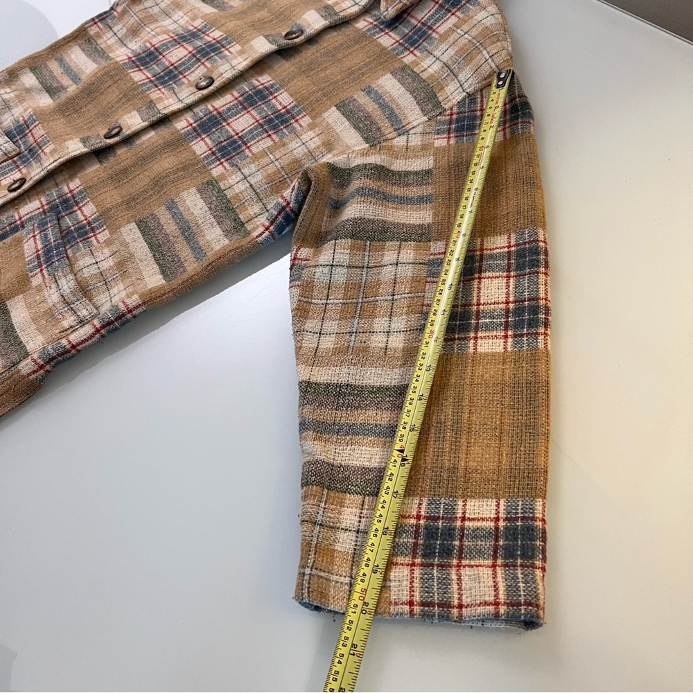 DALMYS | Cream, tan, & blue checked plaid rare vintage shacket jacket coat - Picture 6 of 12